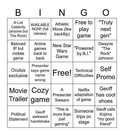 Summer Game Fest Bingo Card