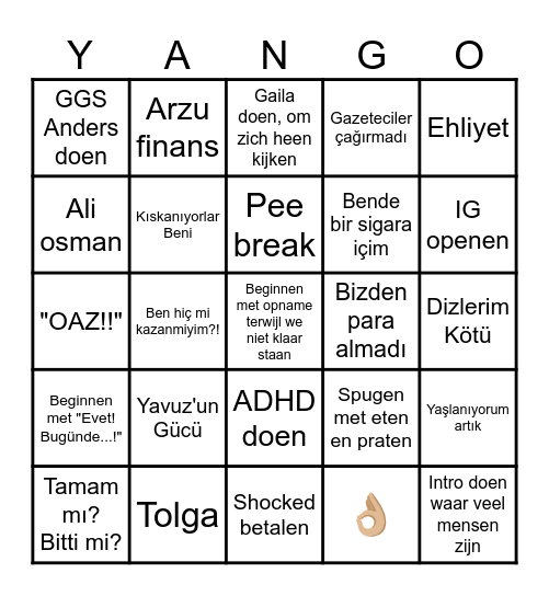 Yango! Bingo Card