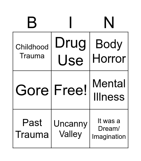 Psycholgical Horror Bingo Card