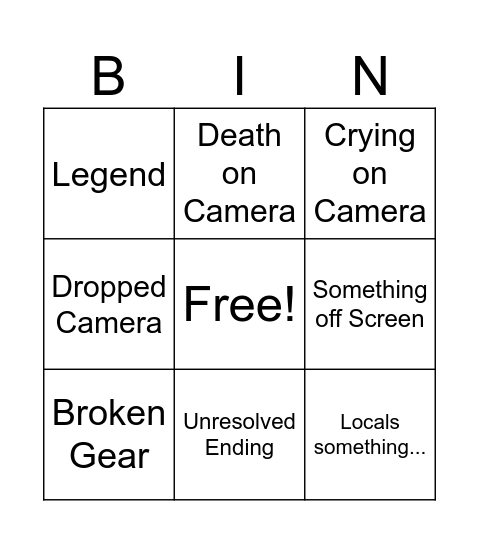 Found Footage Bingo Card