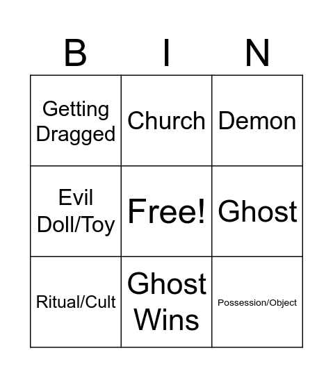 Paranormal Bingo Card