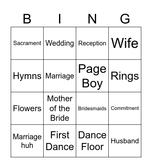 Bridal Shower Bingo Card