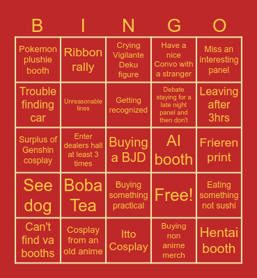 Weebcon Bingo Card