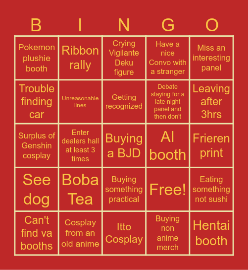 Weebcon Bingo Card
