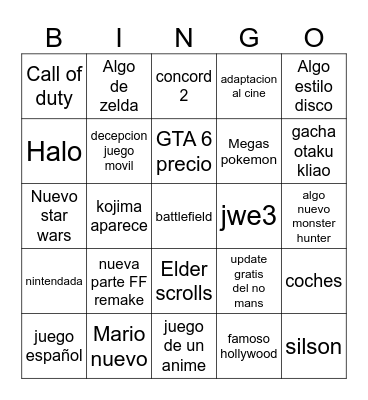 E3 Bingo Card