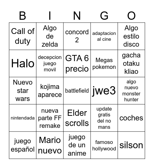 E3 Bingo Card
