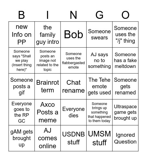 Ultraspace group chat Bingo Card