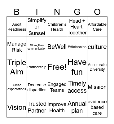 Annual Plan Bingo Card