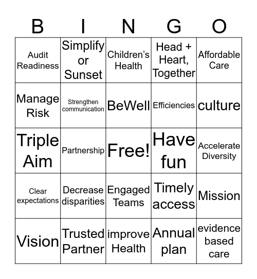 Annual Plan Bingo Card