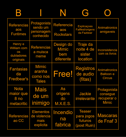SECRET OF THE MIMIC Bingo Card