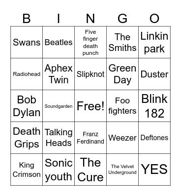 Loser music bingo Card
