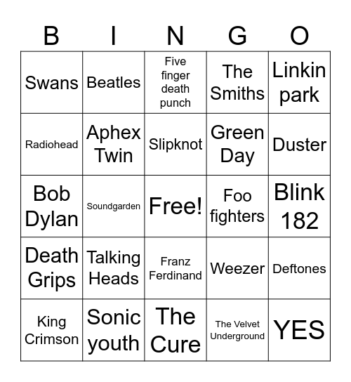 Loser music bingo Card