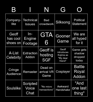 Summer Games Fest Bingo Card