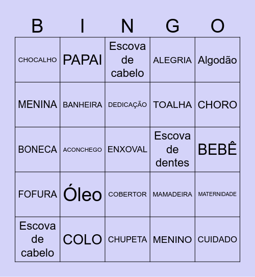 Chá de Fraldas do Isaque Bingo Card