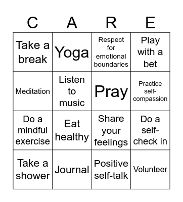SELF-CARE Bingo Card