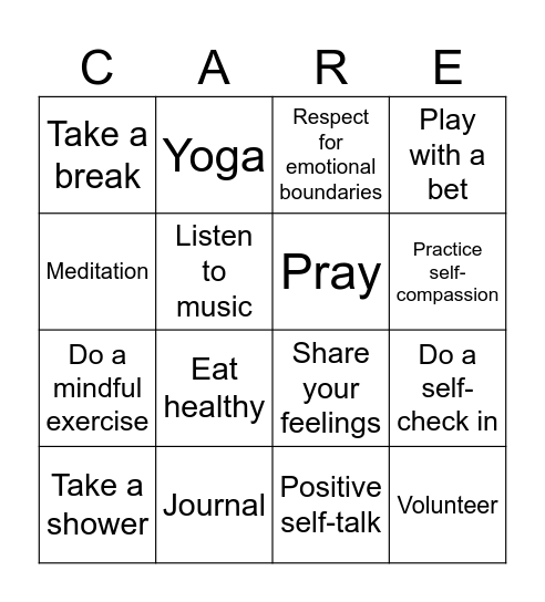 SELF-CARE Bingo Card
