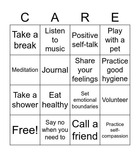 SELF-CARE Bingo Card