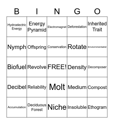 Science Bingo Card