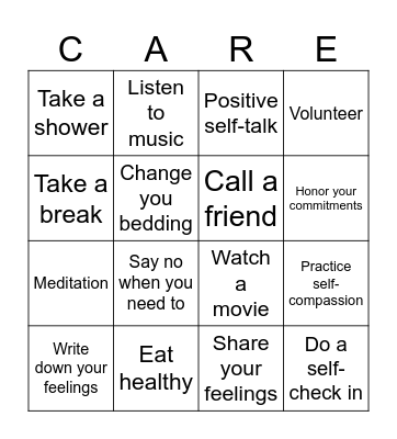 SELF-CARE Bingo Card