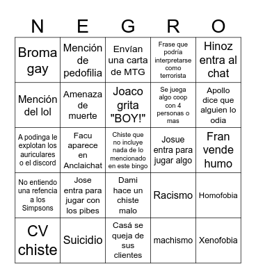 Anclaichat Bingo Card