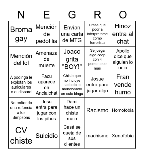 Anclaichat Bingo Card