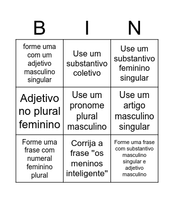 Concodância Nominal Bingo Card