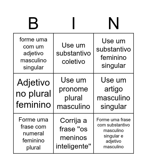 Concodância Nominal Bingo Card