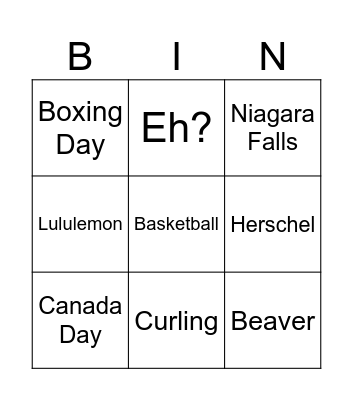 Canadian Bingo Card