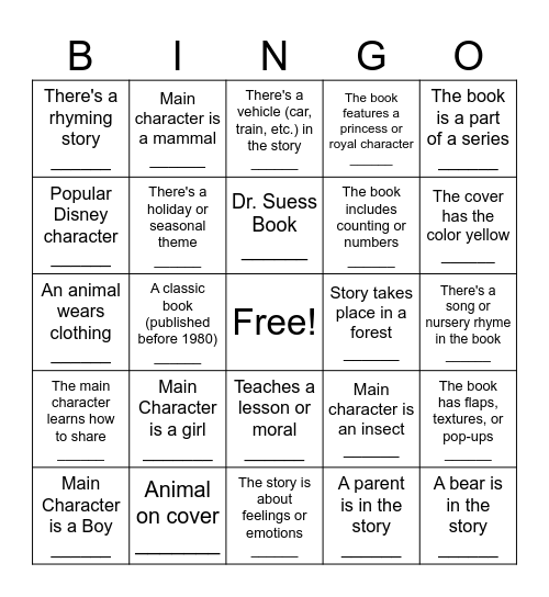 Storybook Bingo Card
