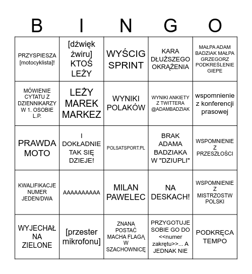 Bingo Polsat MotoGP Bingo Card