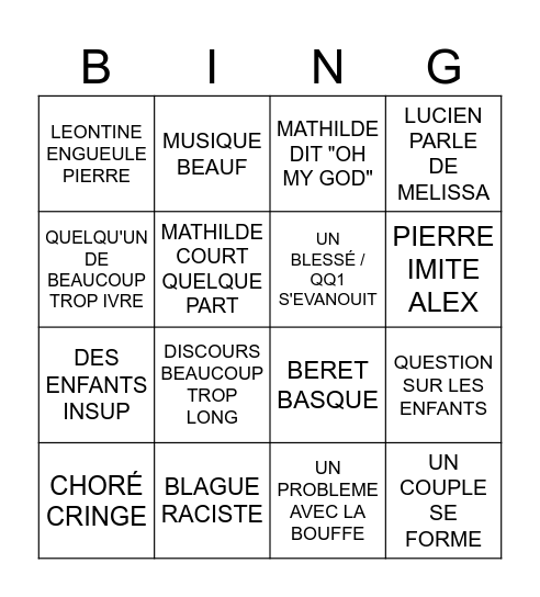 Bingo Cringe Bingo Card