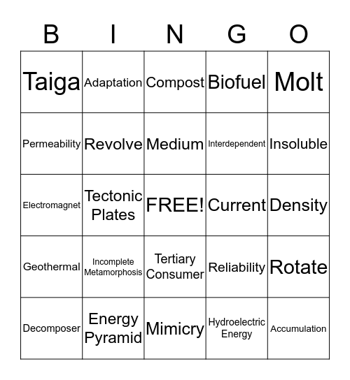 Science Bingo Card