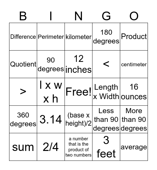 TABE Bingo Card