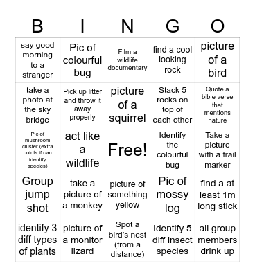 Youth event Bingo Card