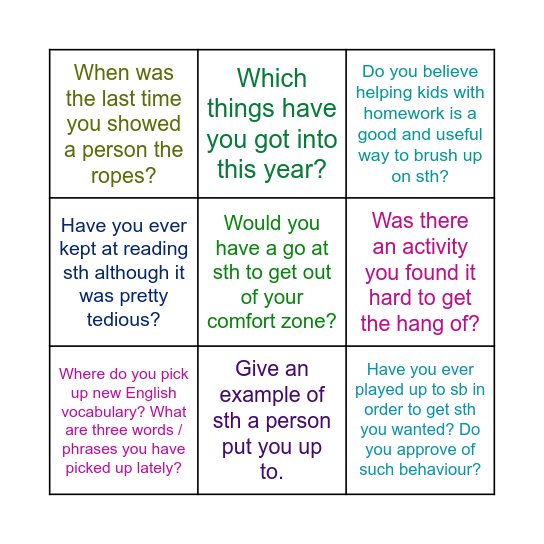 Phrasal verbs, NEF, Music Bingo Card