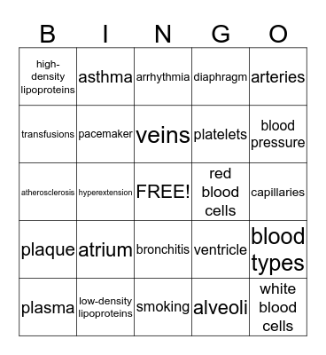 Cardiovascular and Respiratory Health Bingo Card
