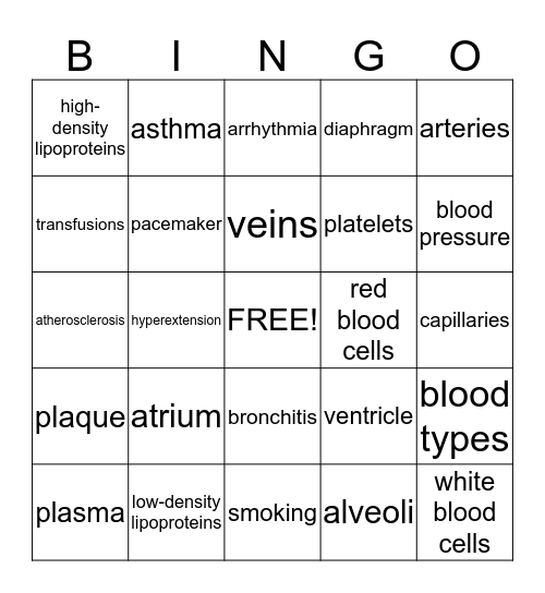 Cardiovascular and Respiratory Health Bingo Card