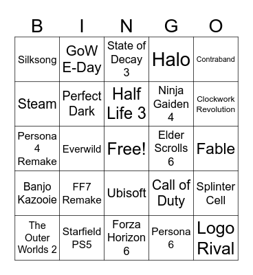 Xbox Summer Showcase ´25 Bingo Card