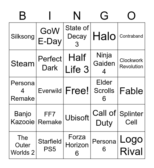 Xbox Summer Showcase ´25 Bingo Card