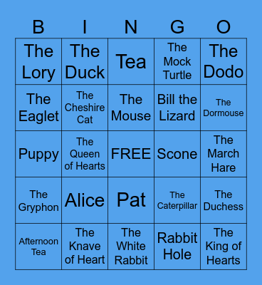 Alice In Wonderland Bingo Card
