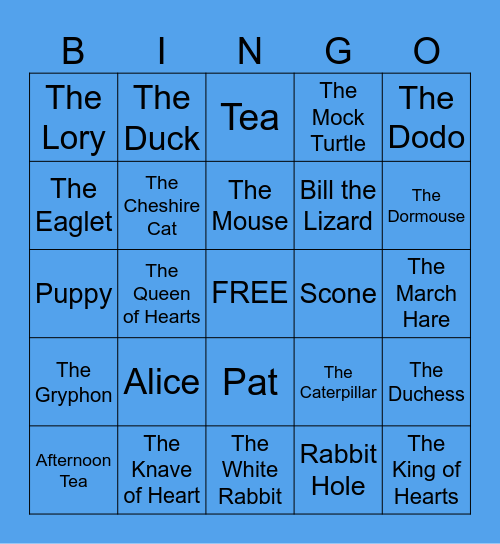 Alice In Wonderland Bingo Card