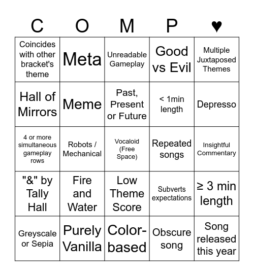 Competition 21: Juxtaposition Bingo Card