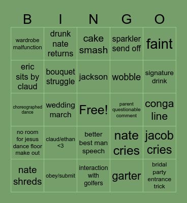 DR M WEDDING Bingo Card