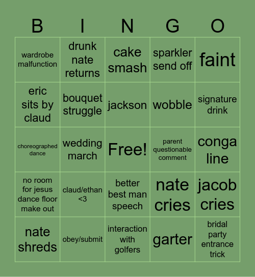 DR M WEDDING Bingo Card