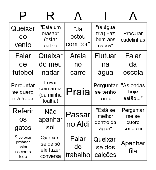 Praia Bingo Card
