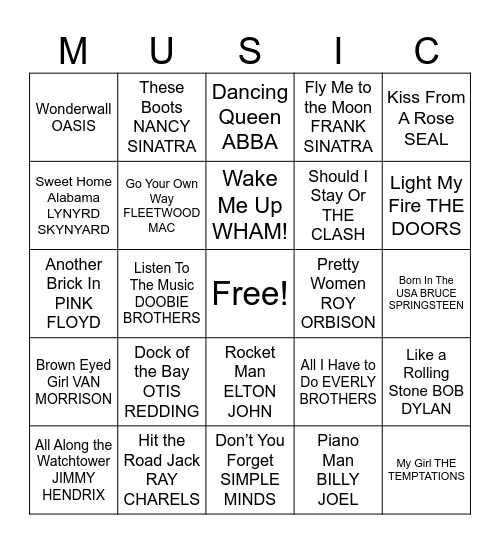 MUSIC BINGO THREE Bingo Card