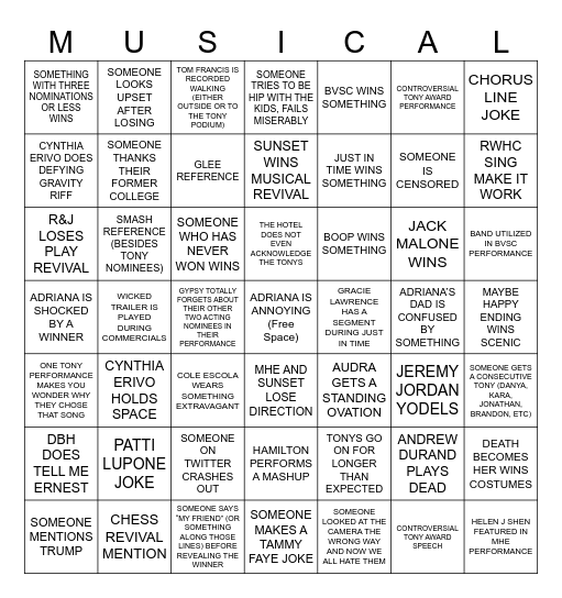 TONY BINGO Card