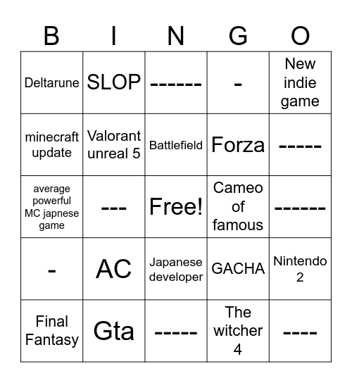 Untitled Bingo Card