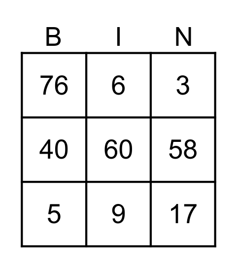 Mystery Number Bingo Card