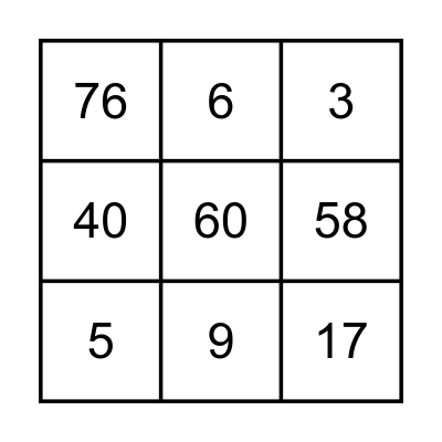 Mystery Number Bingo Card